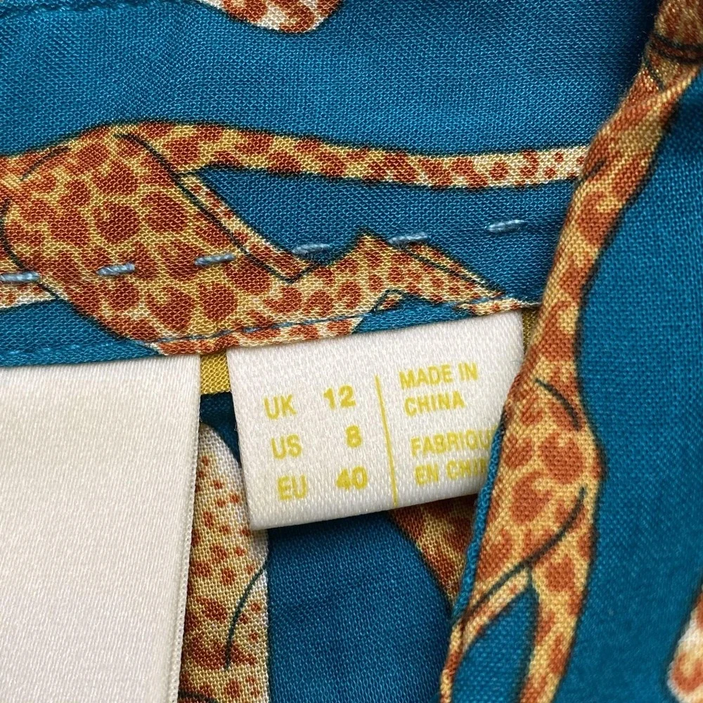 Maeve By Anthropologie Shirt Womens 8 Blue Leopard Button Front Long Sleeve - Picture 4 of 10